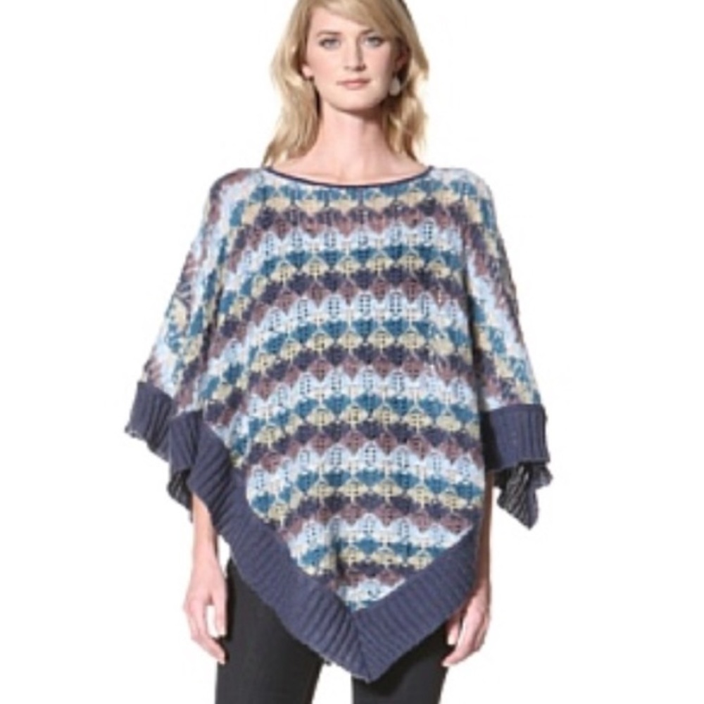 Missoni Blue Mohair Crochet Poncho Cape